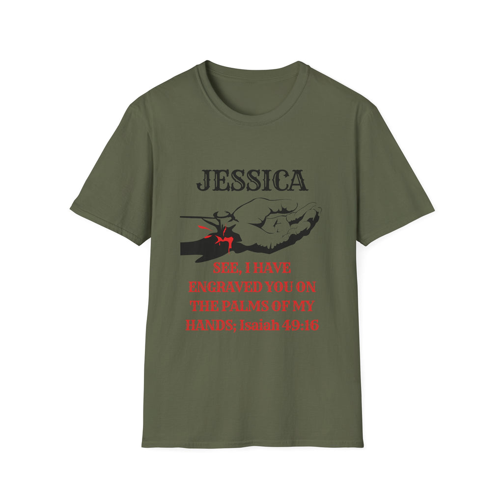 Personalized 'Jessica' Palm of My Hands T-Shirt — Christian Scripture Isaiah 49:16 Tee