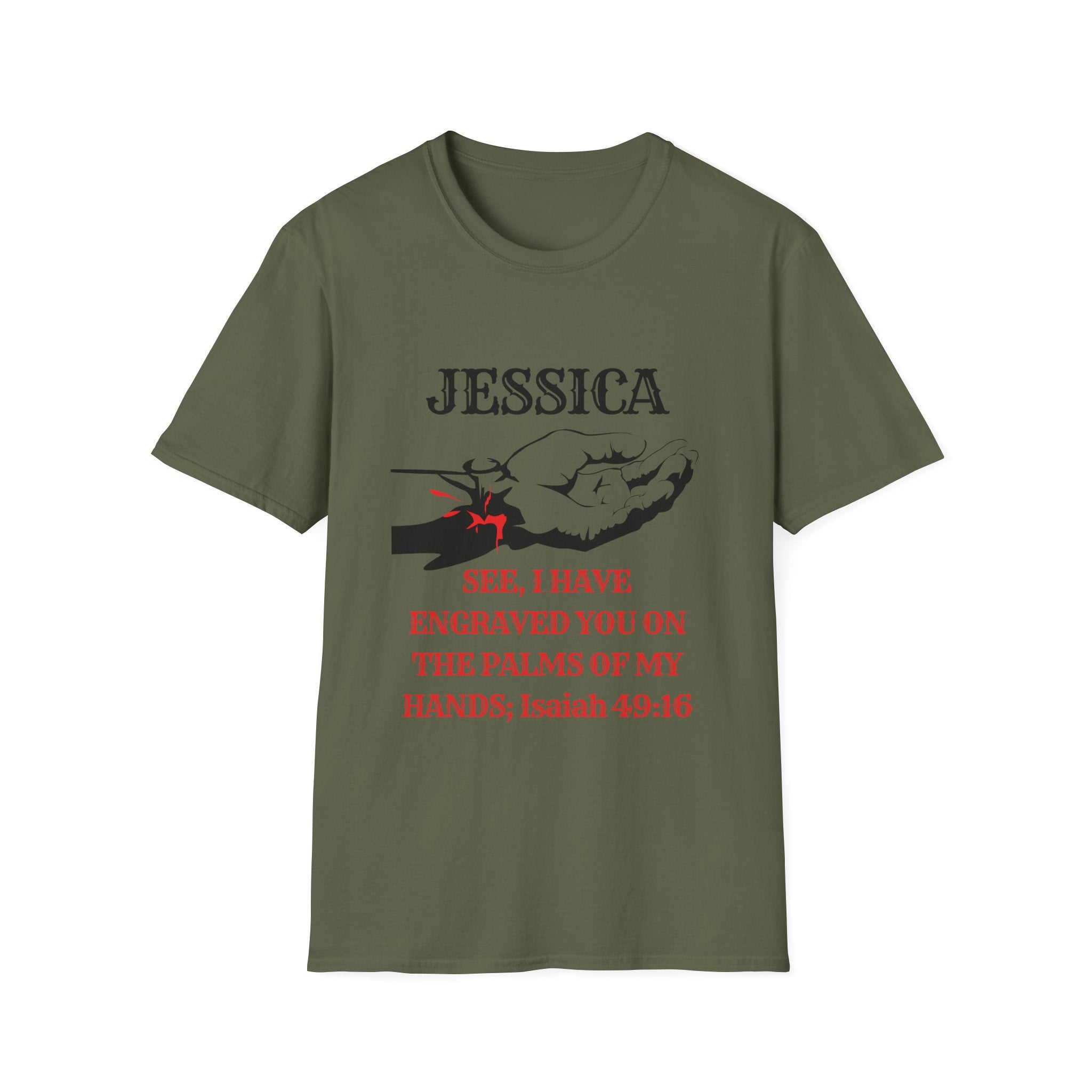 Personalized 'Jessica' Palm of My Hands T-Shirt — Christian Scripture Isaiah 49:16 Tee