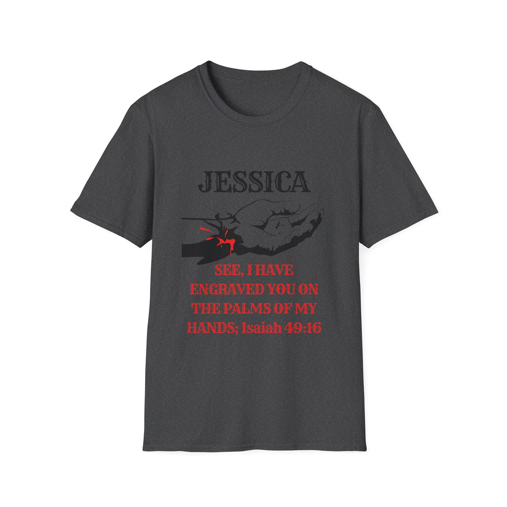 Personalized 'Jessica' Palm of My Hands T-Shirt — Christian Scripture Isaiah 49:16 Tee