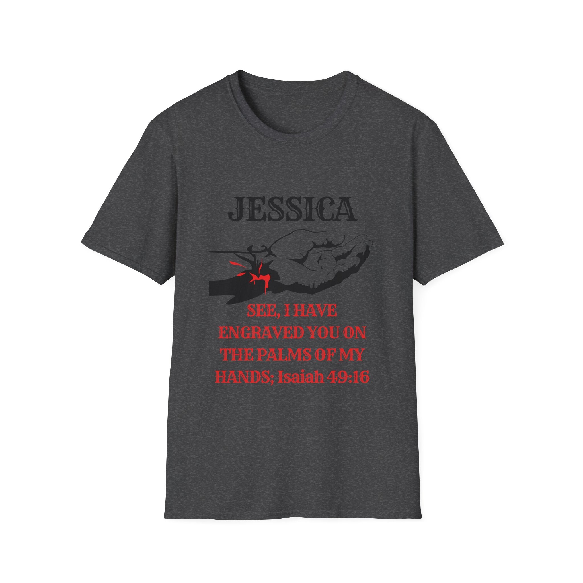 Personalized 'Jessica' Palm of My Hands T-Shirt — Christian Scripture Isaiah 49:16 Tee