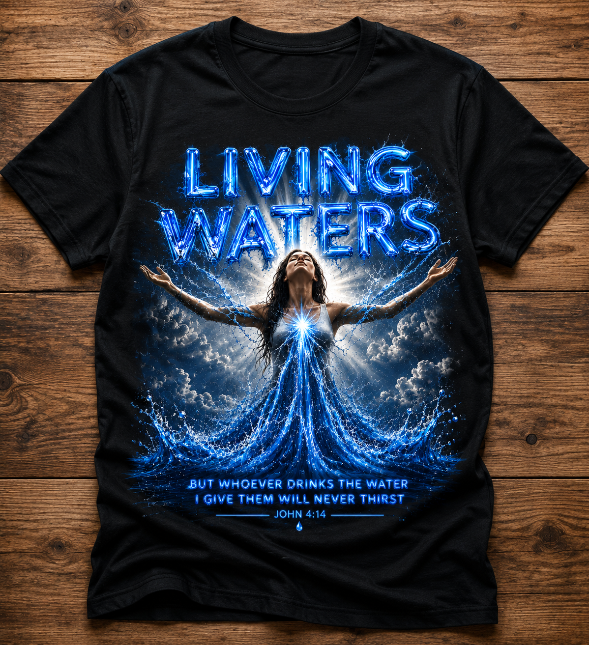 Living Waters Christian V‑Neck Tee — Inspirational Faith Shirt