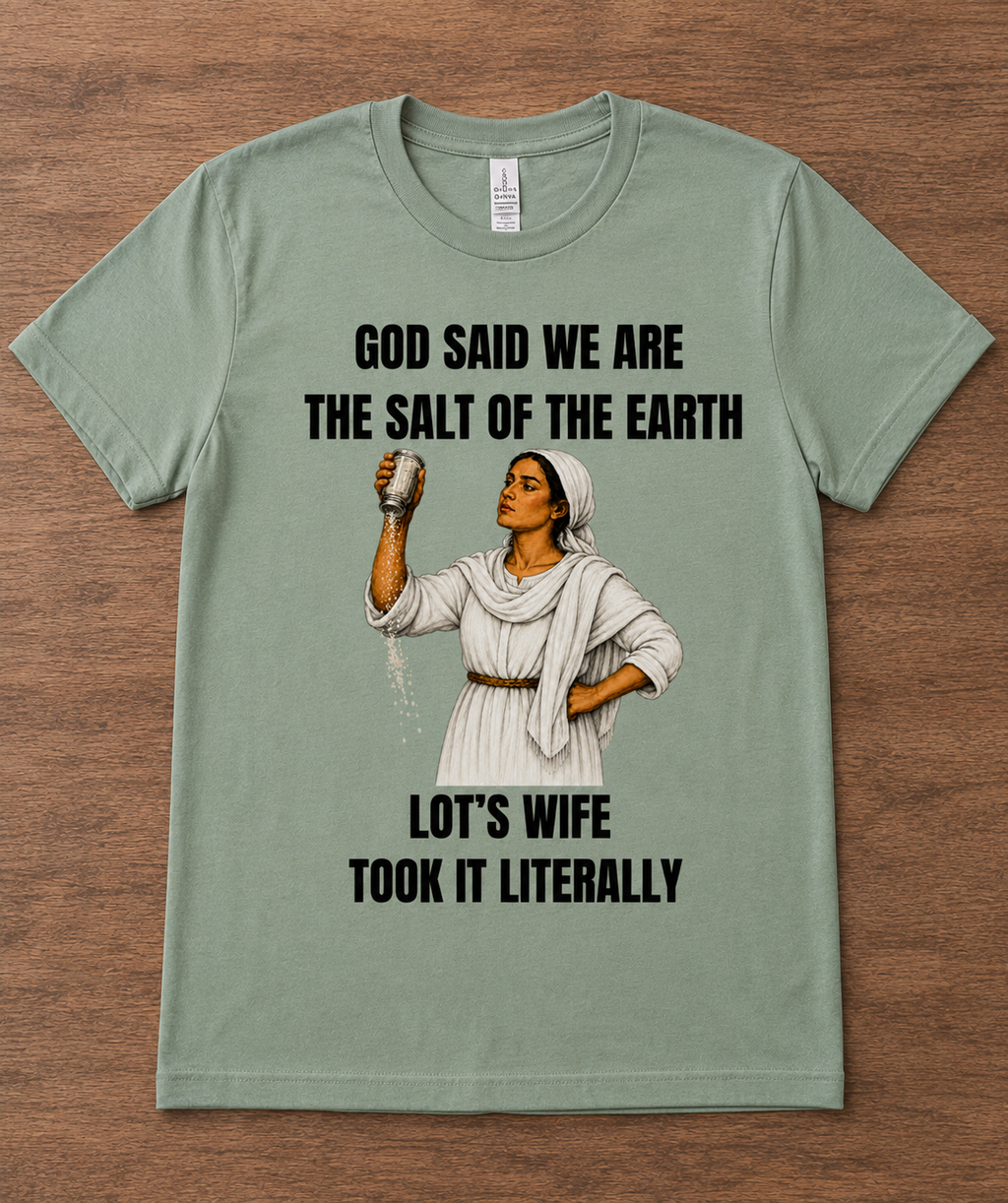 Biblical Humor Tee — "God Said We Are the Salt of the Earth" with Lot's Wife Design